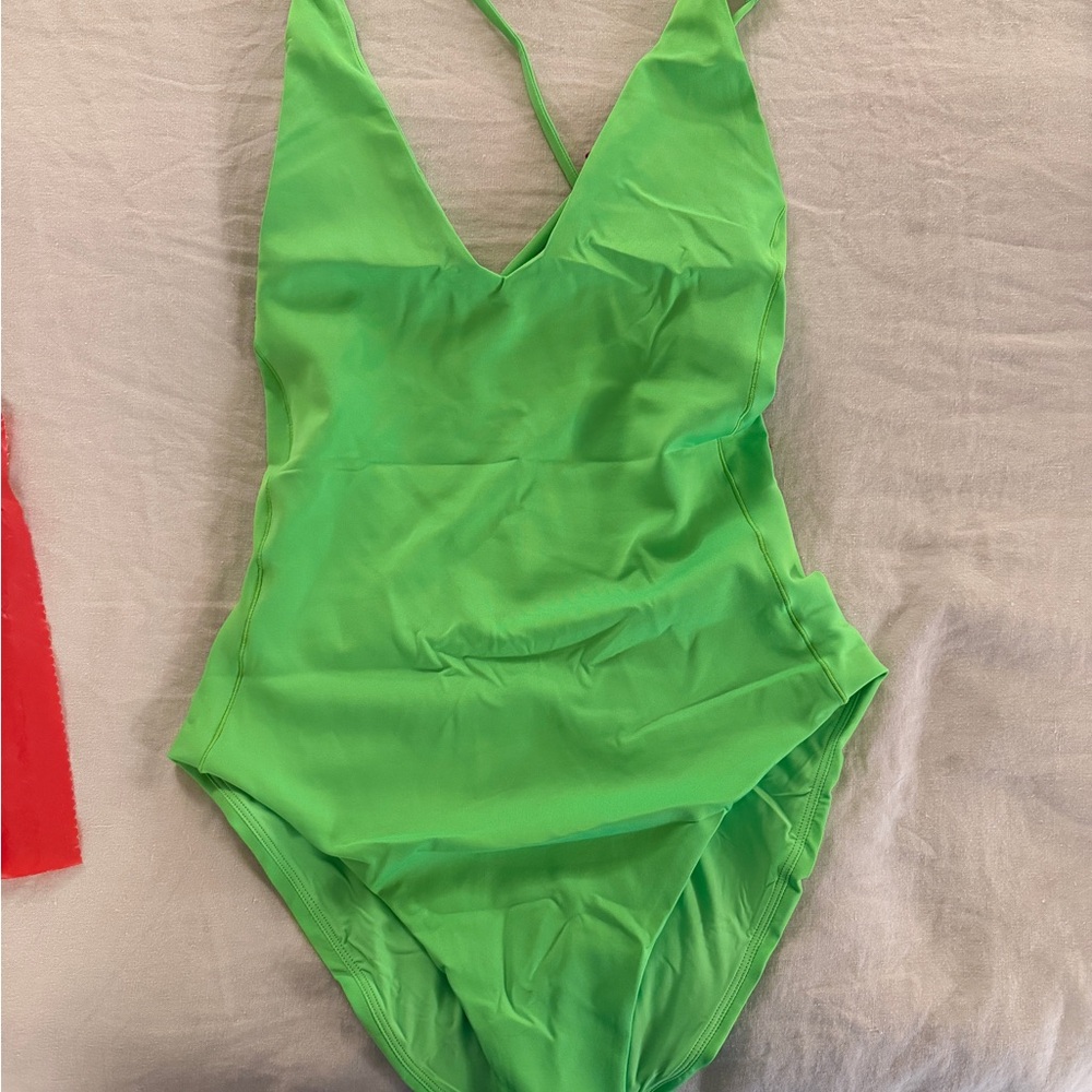 Left on Friday Weekender Suit Neon Green One-Piece Swimsuit Large Tall NWOT - Picture 5 of 7